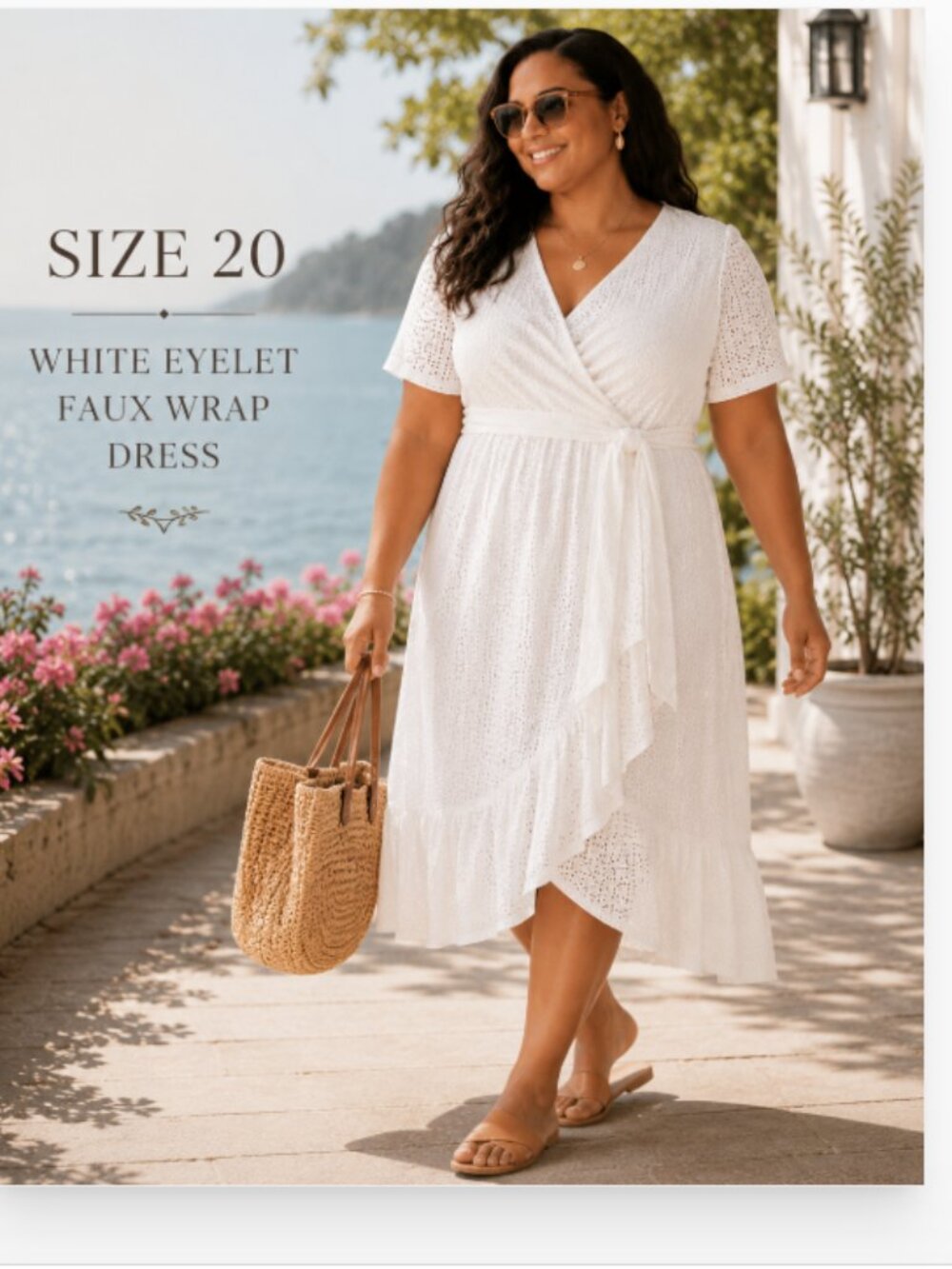 NWT White Eyelet Dress Faux Wrap Size 20W
